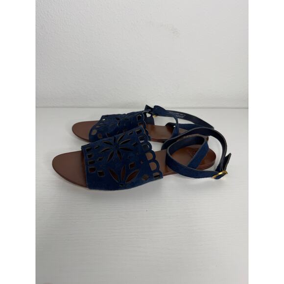 Tory Burch Women’s Navy Blue Die Cut Ankle Strap Sandals size 9 - Picture 3 of 8